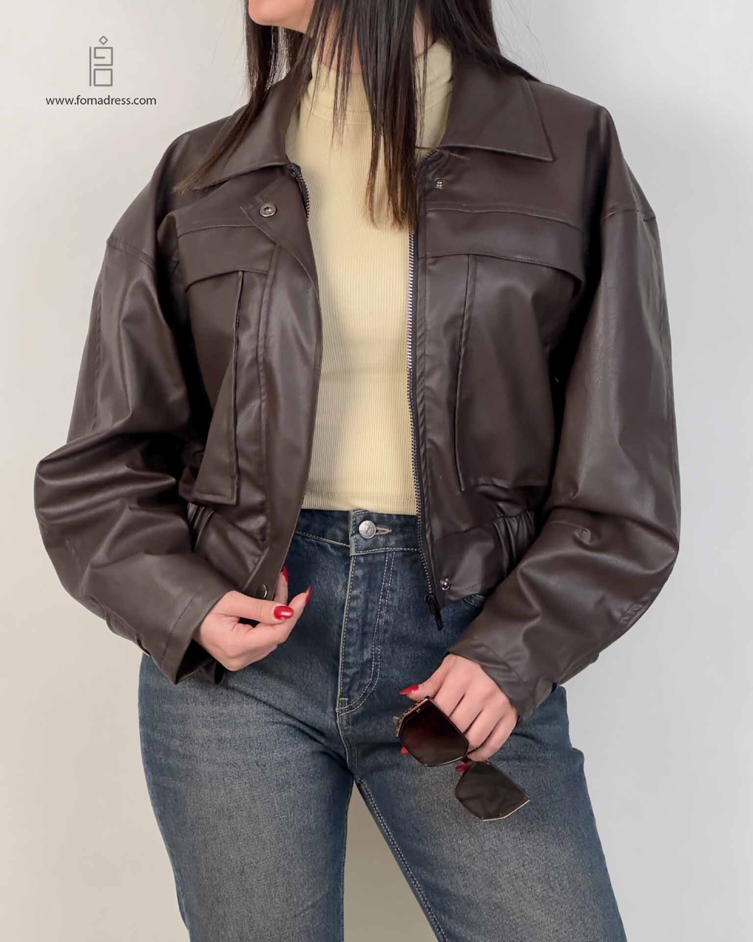 بامبر چرم طرح Pull & Bear قهوه ای