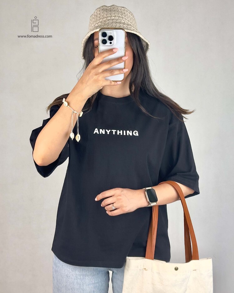 استایل تیشرت باکسی طرح Anything