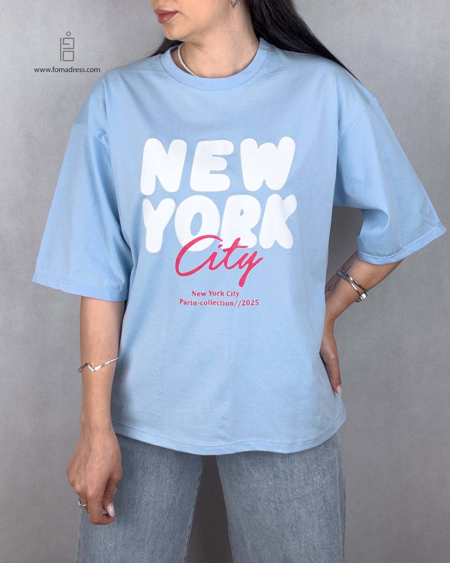 مدل آبی آسمانی تیشرت باکسی طرح NY City