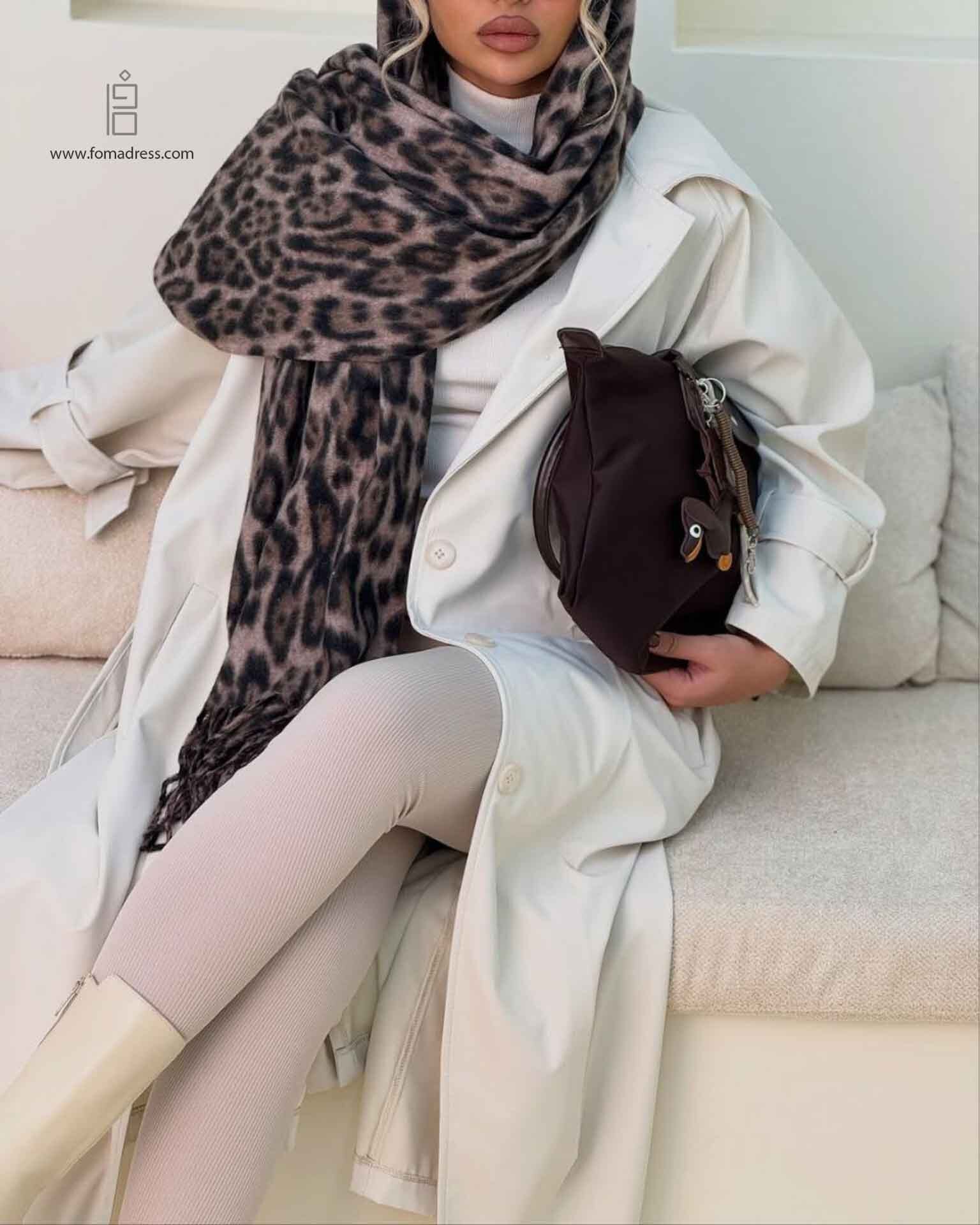 استایل سفید شال پاییزه موهر پلنگی 