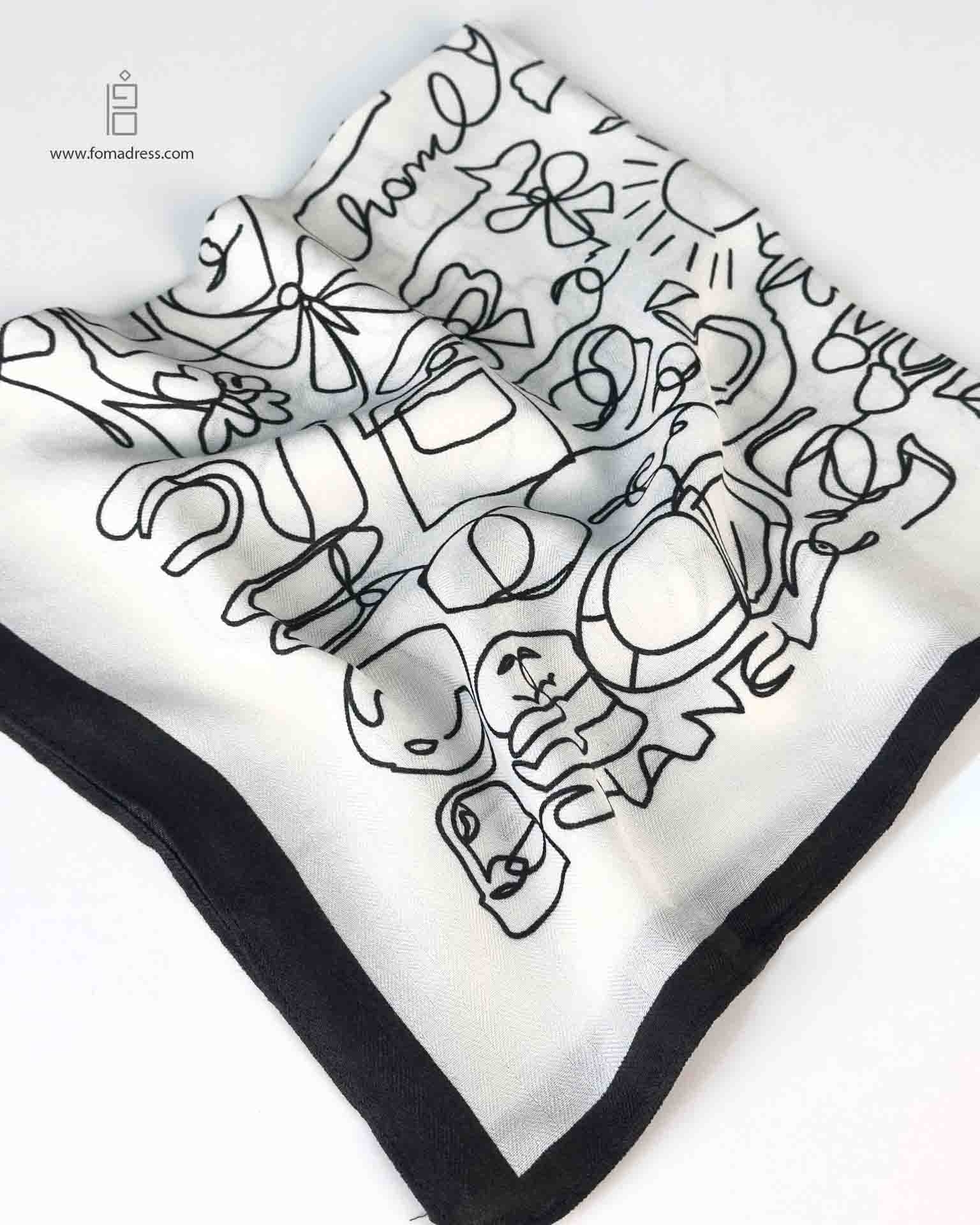  مینی اسکارف انتزاعی سفید مشکی 