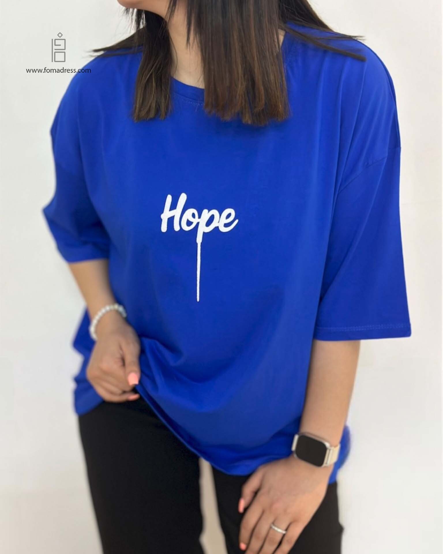  استایل با رنگ آبی کاربنی تیشرت باکسی زنانه Hope 