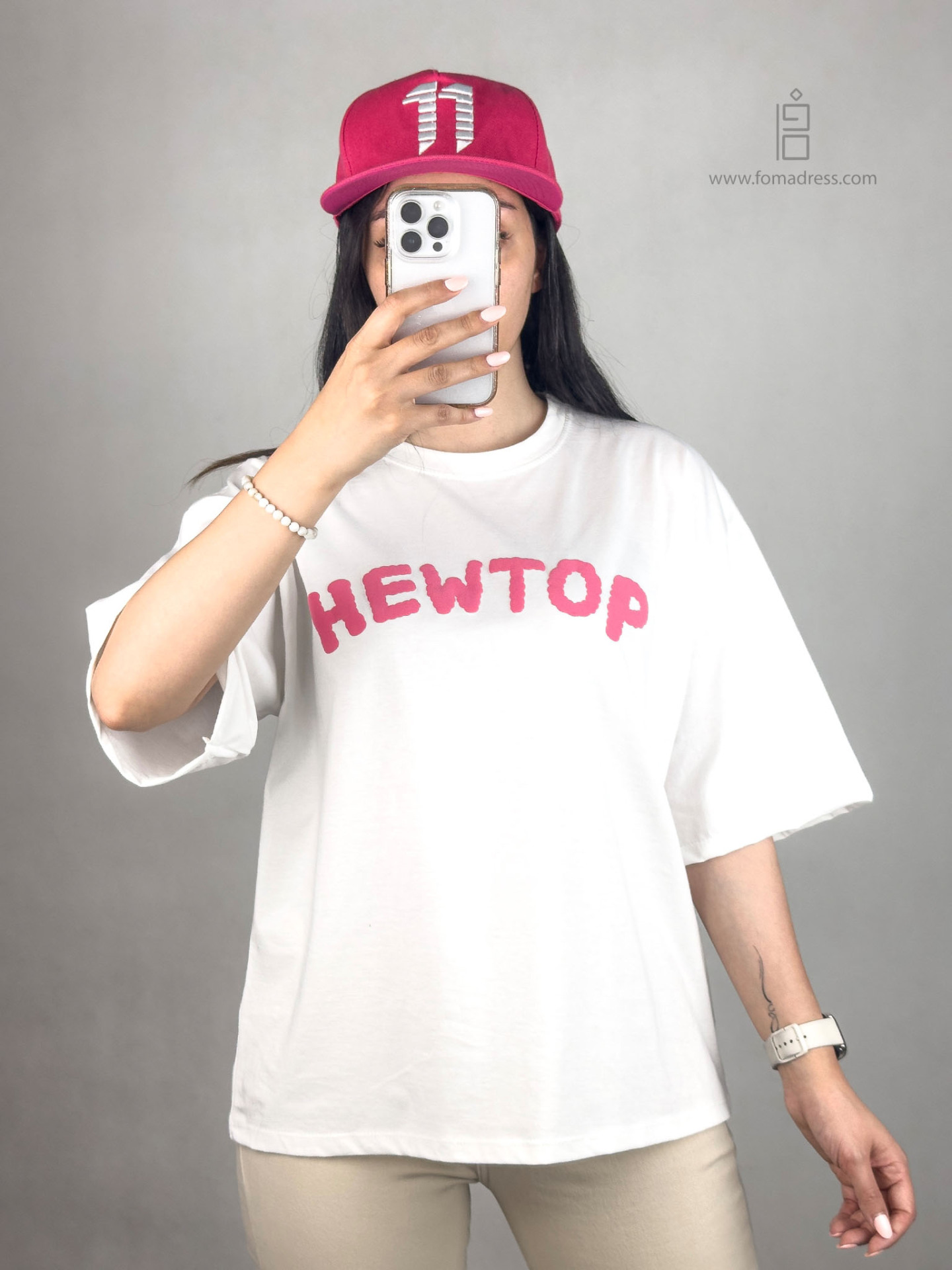  رنگ سفید تیشرت باکسی طرح Hewtop 