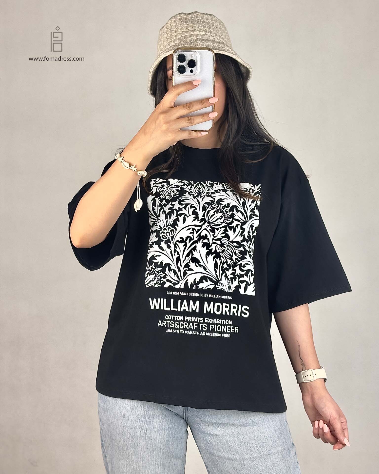  رنگ مشکی تیشرت باکسی طرح William Morris 