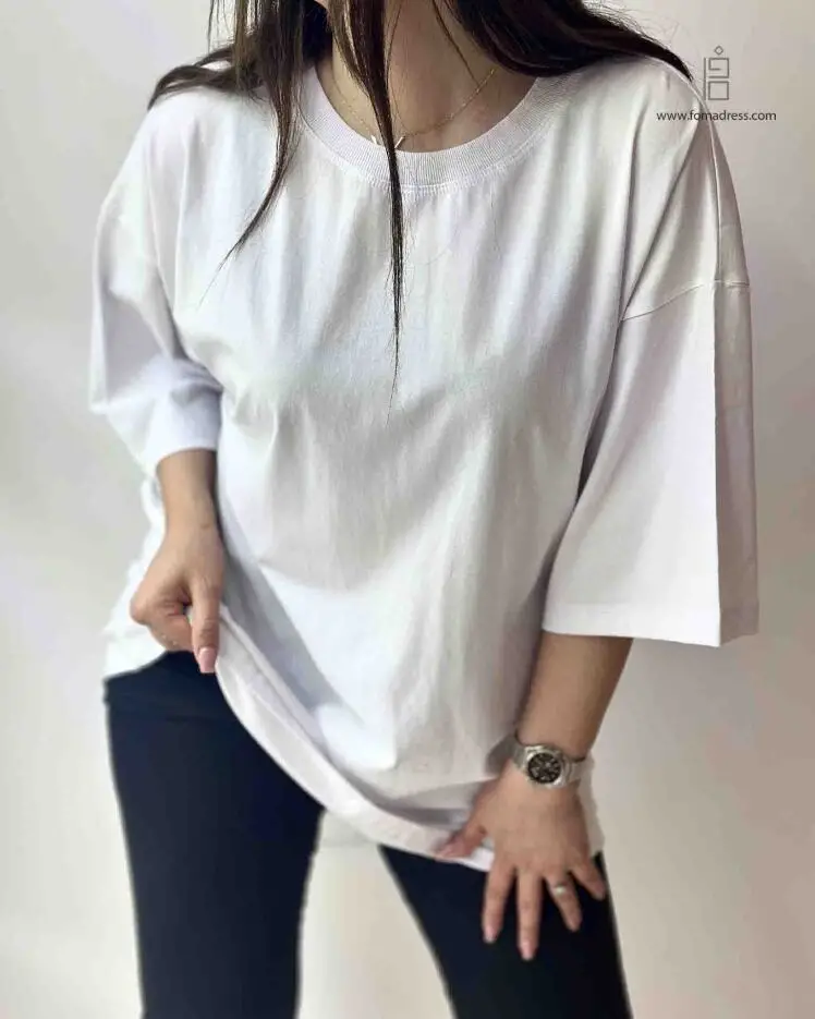 تیشرت بیسیک لانگ کارو سفید