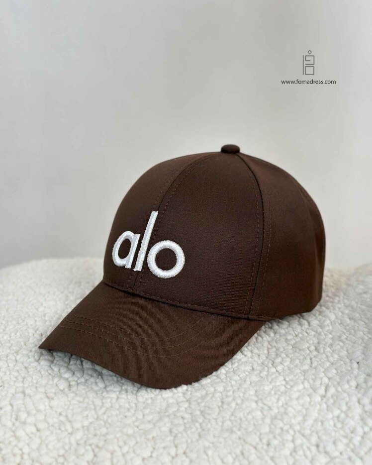کلاه بیسبالی الو قهوه ای با گلدوزی سفید