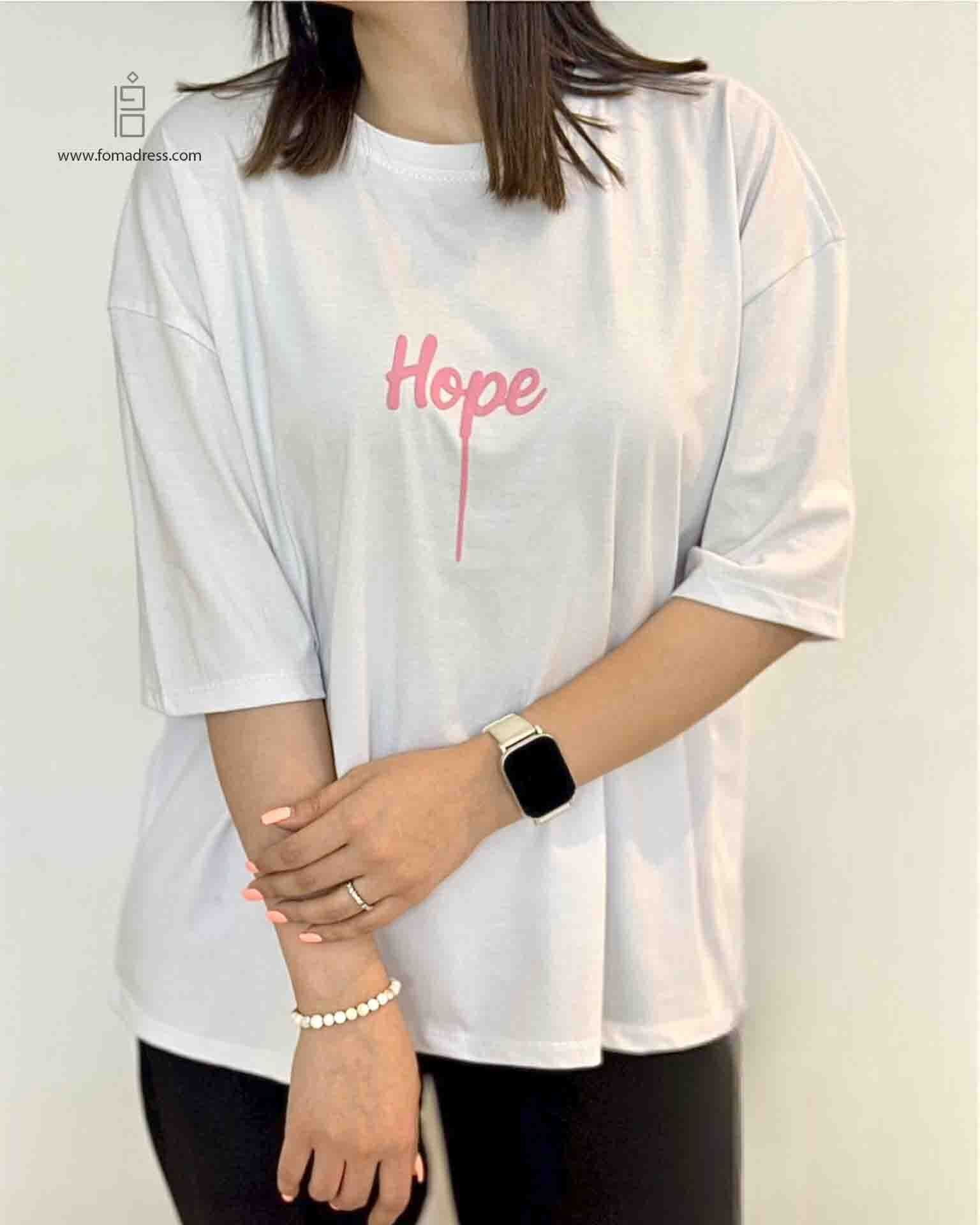  استایل سفید تیشرت باکسی زنانه Hope 