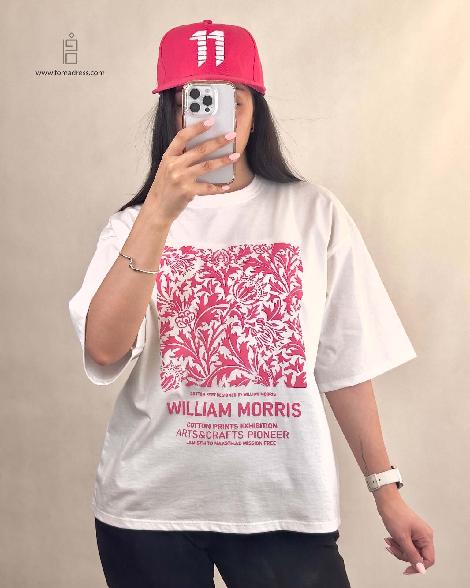  رنگ سفید تیشرت باکسی طرح William Morris 