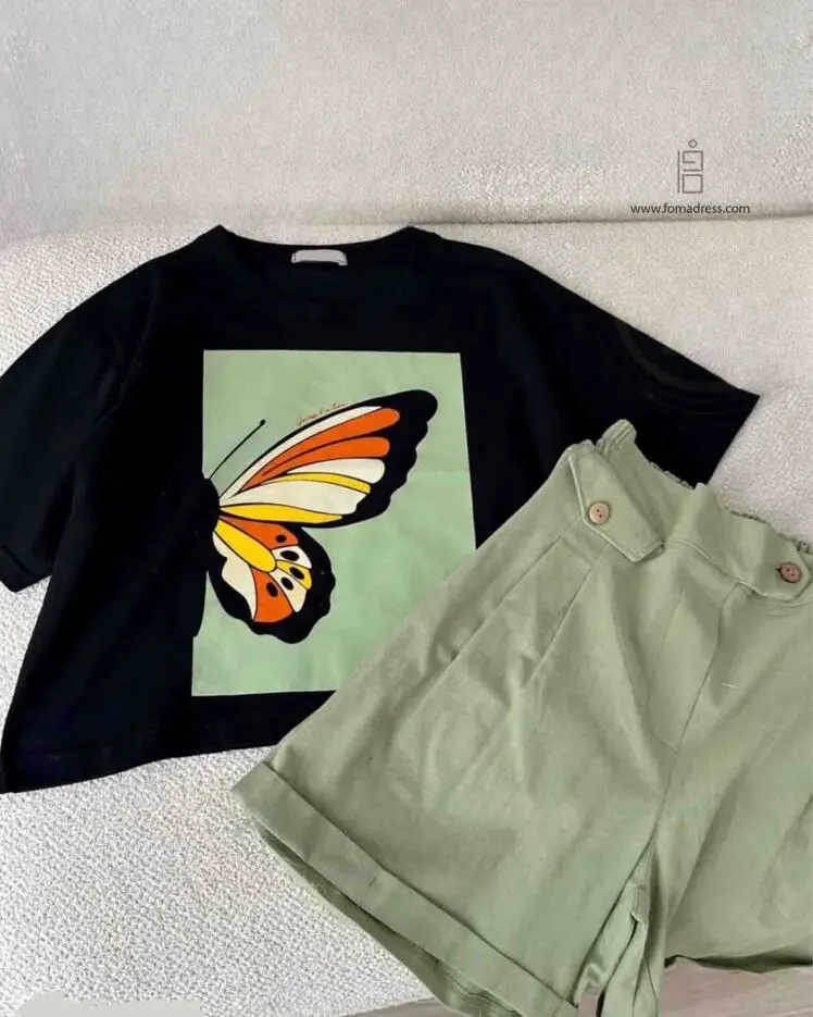 ست کراپ و شلوارک پروانه