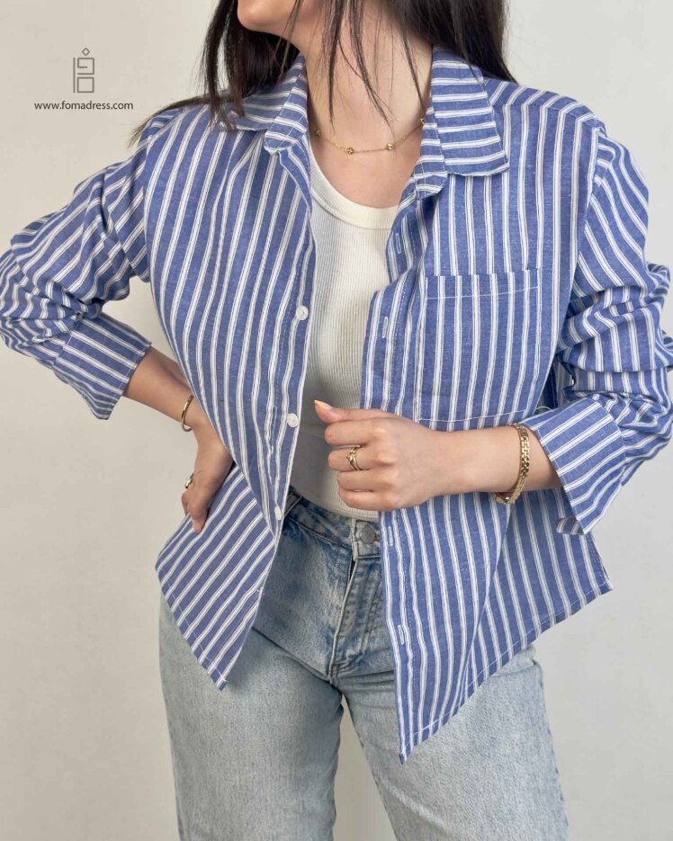 شومیز راه راه ژالیس سرمه ای