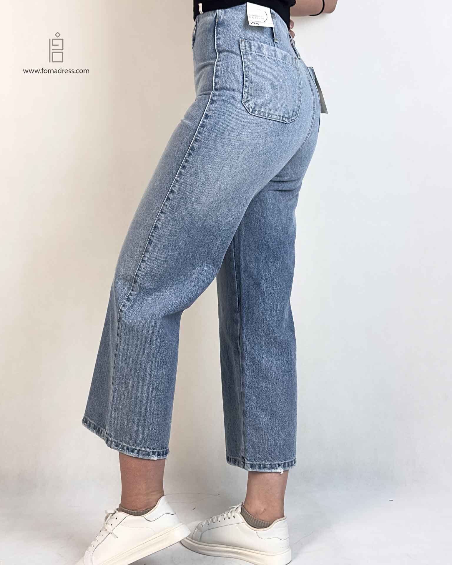  نمای نیمرخ شلوار جین واید لگ کوتاه لورا 