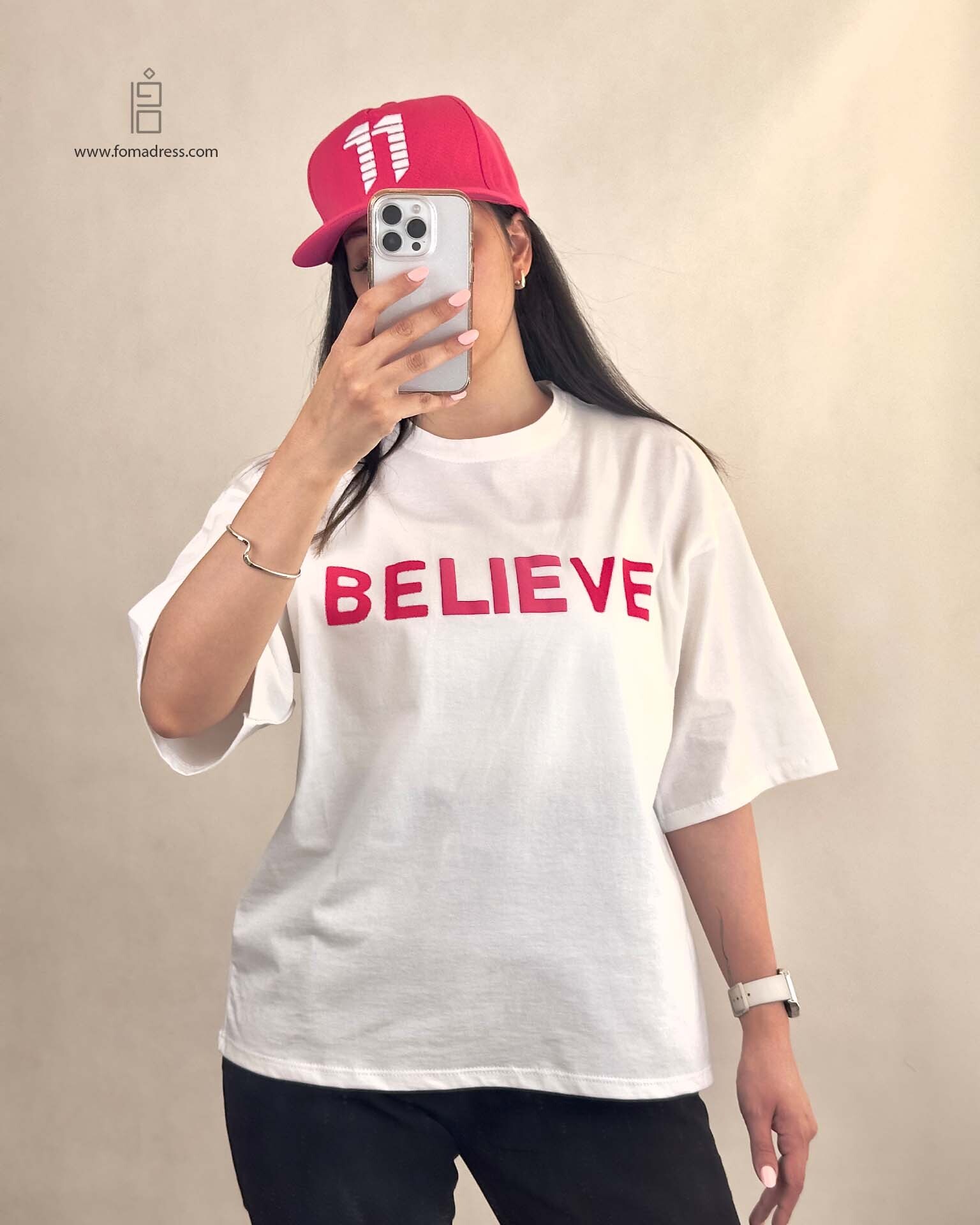 رنگ سفید تیشرت باکسی طرح Believe