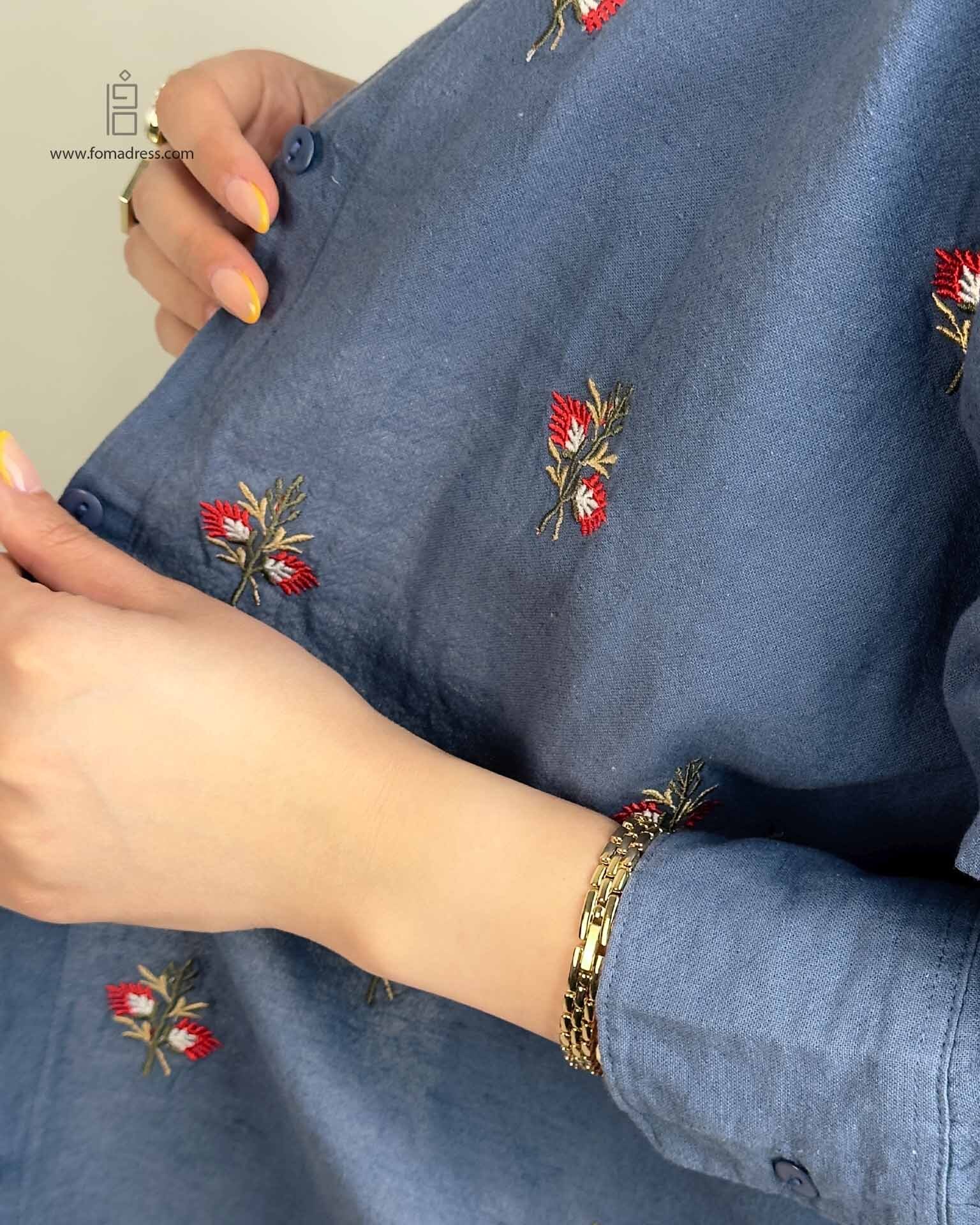 جنس پارچه شومیز گلدوزی زارا آبی